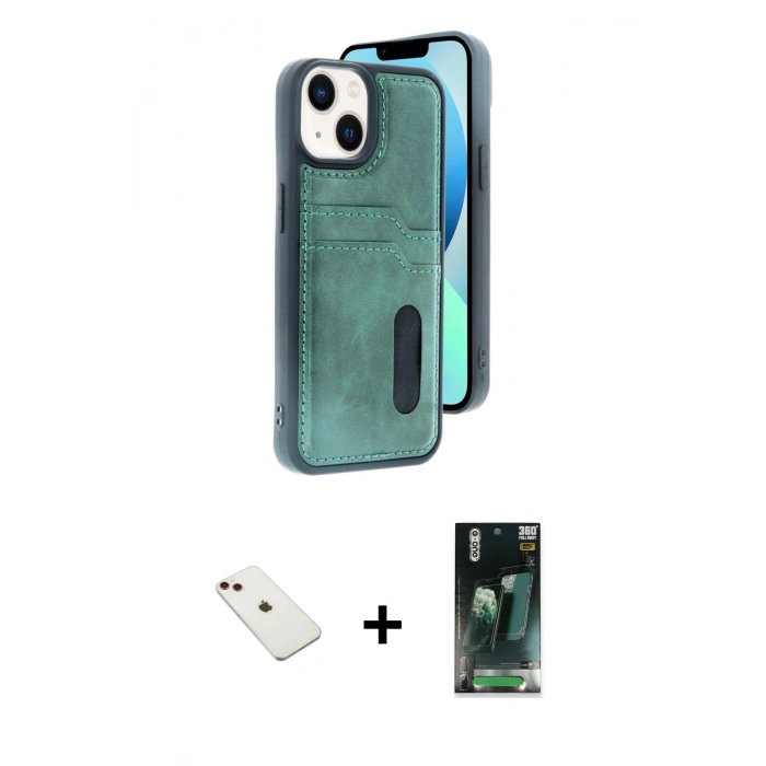 MARSİLYAN™- iPhone 14 Kılıf Yörünge Işık Serisi - Şeffaf 360 Full Body Arka Koruyucu + Diamond Kamera Lens - KI
