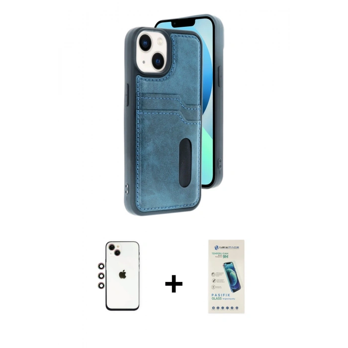 MARSİLYAN™- iPhone 14 Kılıf Yörünge Işık Serisi - Şeffaf Pasifik Cam Ekran Koruyucu + Gökkuşağı Shine Kamera Lens