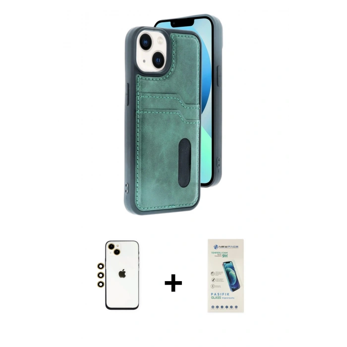 MARSİLYAN™- iPhone 14 Kılıf Yörünge Işık Serisi - Şeffaf Pasifik Cam Ekran Koruyucu + Shine Kamera Lens - GD