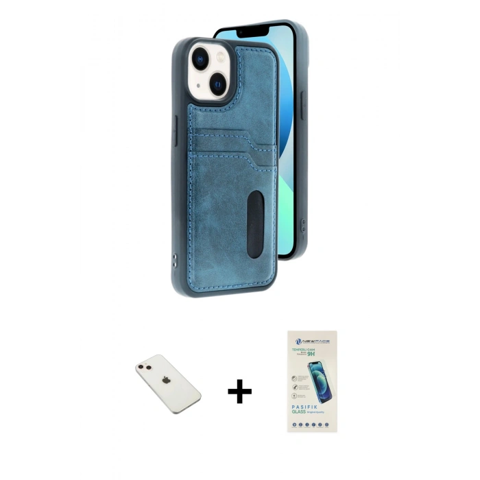 MARSİLYAN™- iPhone 14 Kılıf Yörünge Işık Serisi - Şeffaf Pasifik Cam Ekran Koruyucu + Diamond Kamera Lens - PE