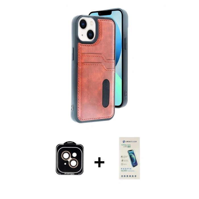 MARSİLYAN™- iPhone 14 Kılıf Yörünge Işık Serisi - Şeffaf Pasifik Cam Ekran Koruyucu + PVD Metal Kamera Lens - TU