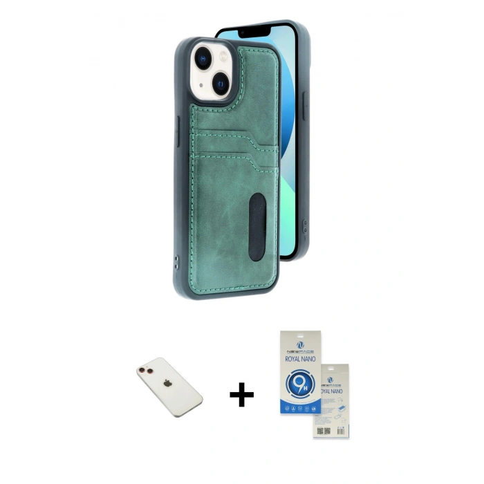 MARSİLYAN™- iPhone 14 Kılıf Yörünge Işık Serisi - Şeffaf Royal Nano Ekran Koruyucu + Diamond Kamera Lens - KI