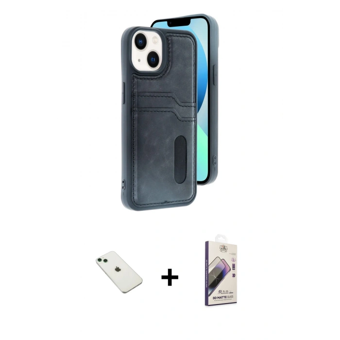 MARSİLYAN™- iPhone 14 Kılıf Yörünge Işık Serisi - Siyah Bilvis 3D Mat Cam Ekran Koruyucu + Diamond Kamera Lens - YL
