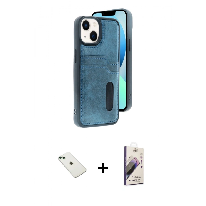 MARSİLYAN™- iPhone 14 Kılıf Yörünge Işık Serisi - Siyah Bilvis 3D Mat Cam Ekran Koruyucu + Diamond Kamera Lens - YL