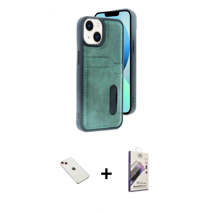 MARSİLYAN™- iPhone 14 Kılıf Yörünge Işık Serisi - Siyah Bilvis 3D Mat Cam Ekran Koruyucu + Diamond Kamera Lens - KI
