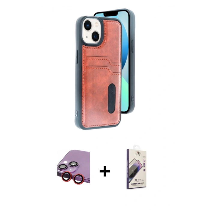 MARSİLYAN™- iPhone 14 Kılıf Yörünge Işık Serisi - Siyah Bilvis 3D Mat Cam Ekran Koruyucu + Raze Metal Kamera Lens - KI