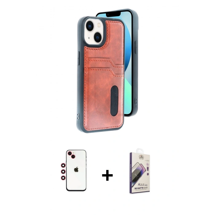 MARSİLYAN™- iPhone 14 Kılıf Yörünge Işık Serisi - Siyah Bilvis 3D Mat Cam Ekran Koruyucu + Shine Kamera Lens - KI