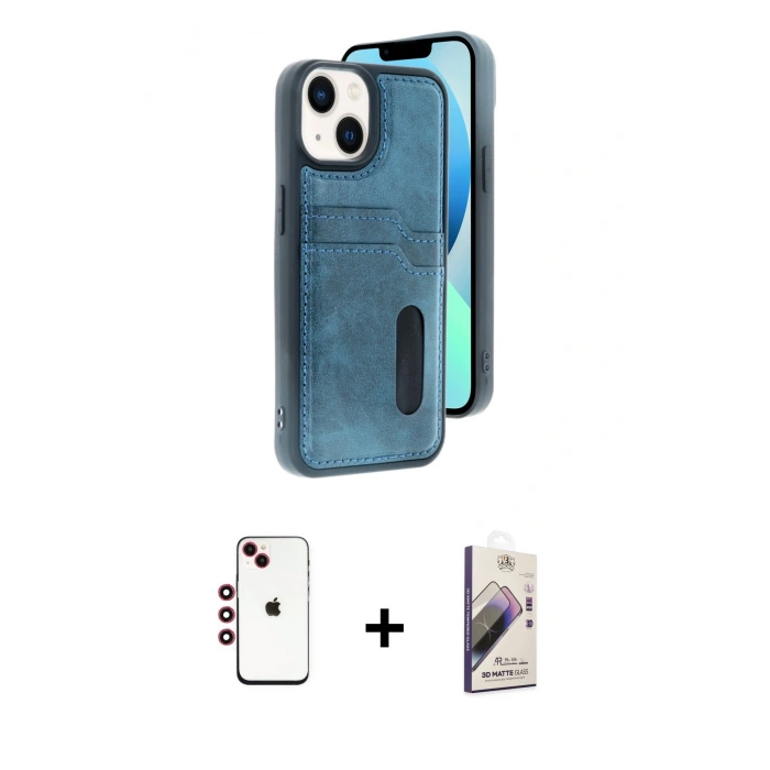 MARSİLYAN™- iPhone 14 Kılıf Yörünge Işık Serisi - Siyah Bilvis 3D Mat Cam Ekran Koruyucu + Shine Kamera Lens - KI