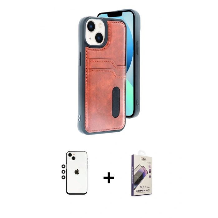 MARSİLYAN™- iPhone 14 Kılıf Yörünge Işık Serisi - Siyah Bilvis 3D Mat Cam Ekran Koruyucu + Shine Kamera Lens - GS