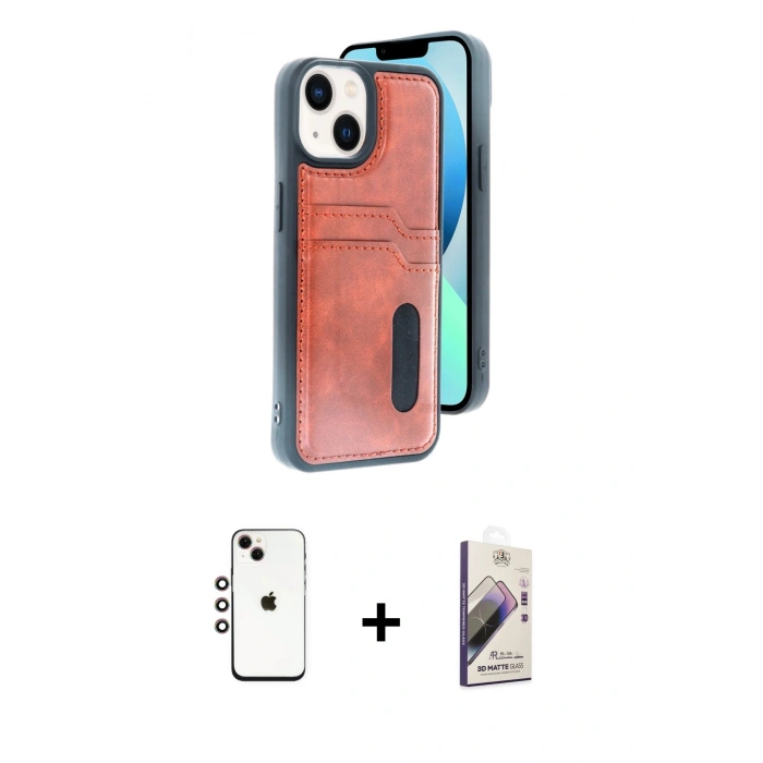 MARSİLYAN™- iPhone 14 Kılıf Yörünge Işık Serisi - Siyah Bilvis 3D Mat Cam Ekran Koruyucu + Shine Kamera Lens - GI