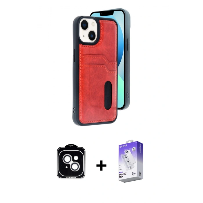 MARSİLYAN™- iPhone 14 Kılıf Yörünge Işık Serisi - Siyah Bilvis 5in1 3D Magic Cam Ekran Koruyucu + PVD Metal Kamera Lens - GS