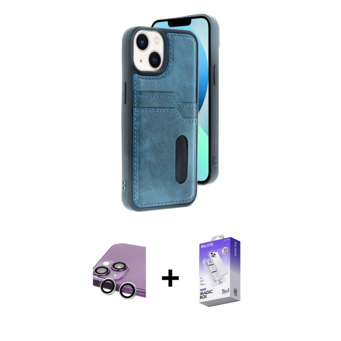 MARSİLYAN™- iPhone 14 Kılıf Yörünge Işık Serisi - Siyah Bilvis 5in1 3D Magic Cam Ekran Koruyucu + Raze Metal Kamera Lens - GS