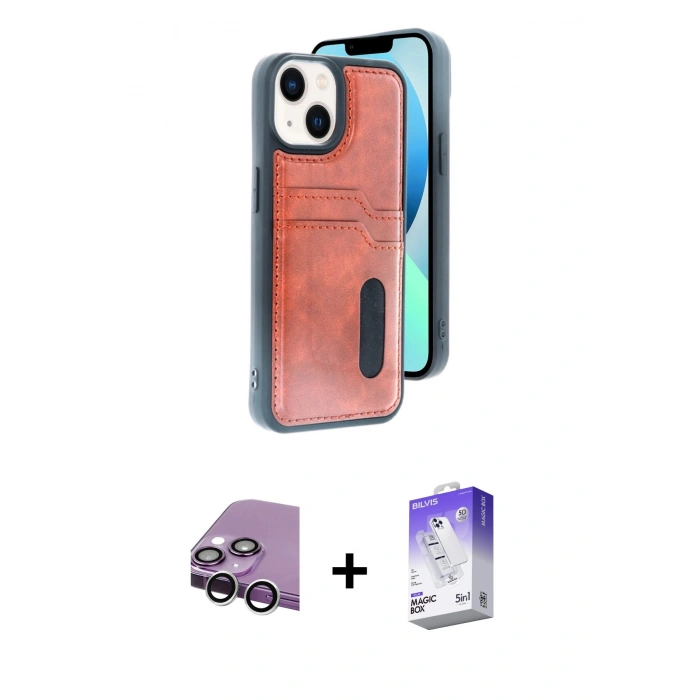 MARSİLYAN™- iPhone 14 Kılıf Yörünge Işık Serisi - Siyah Bilvis 5in1 3D Magic Cam Ekran Koruyucu + Raze Metal Kamera Lens - GS