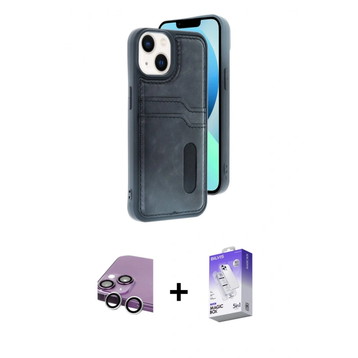 MARSİLYAN™- iPhone 14 Kılıf Yörünge Işık Serisi - Siyah Bilvis 5in1 3D Magic Cam Ekran Koruyucu + Raze Metal Kamera Lens - GS