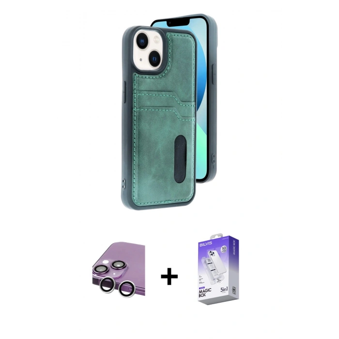 MARSİLYAN™- iPhone 14 Kılıf Yörünge Işık Serisi - Siyah Bilvis 5in1 3D Magic Cam Ekran Koruyucu + Raze Metal Kamera Lens - GS