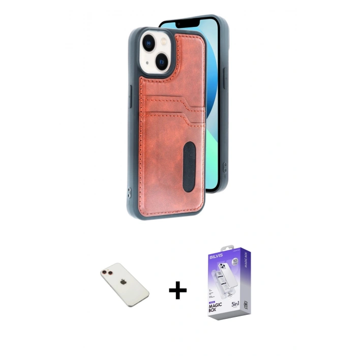 MARSİLYAN™- iPhone 14 Kılıf Yörünge Işık Serisi - Siyah Bilvis 5in1 3D Magic Cam Ekran Koruyucu + Diamond Kamera Lens - KI