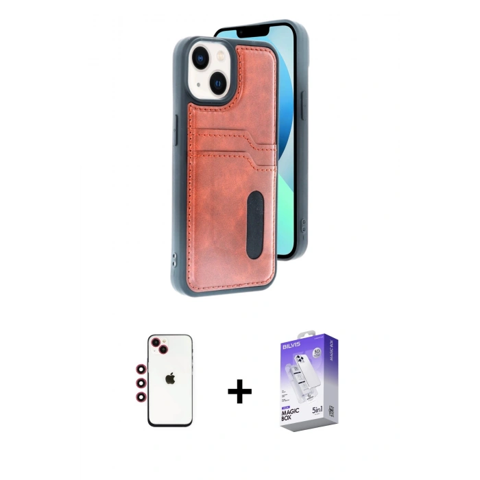 MARSİLYAN™- iPhone 14 Kılıf Yörünge Işık Serisi - Siyah Bilvis 5in1 3D Magic Cam Ekran Koruyucu + Shine Kamera Lens - KI
