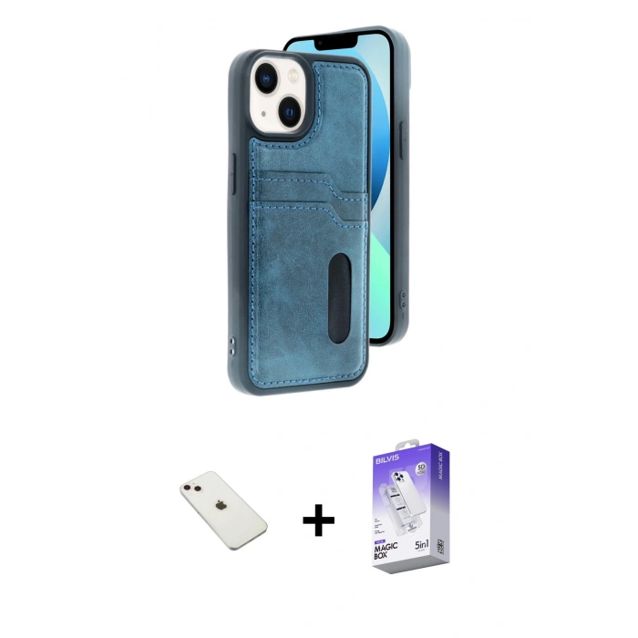 MARSİLYAN™- iPhone 14 Kılıf Yörünge Işık Serisi - Siyah Bilvis 5in1 3D Magic Cam Ekran Koruyucu + Diamond Kamera Lens - PE