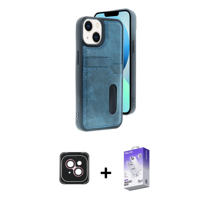 MARSİLYAN™- iPhone 14 Kılıf Yörünge Işık Serisi - Siyah Bilvis 5in1 3D Magic Cam Ekran Koruyucu + PVD Metal Kamera Lens - PE