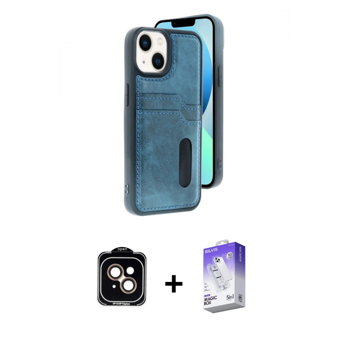 MARSİLYAN™- iPhone 14 Kılıf Yörünge Işık Serisi - Siyah Bilvis 5in1 3D Magic Cam Ekran Koruyucu + PVD Metal Kamera Lens - TU
