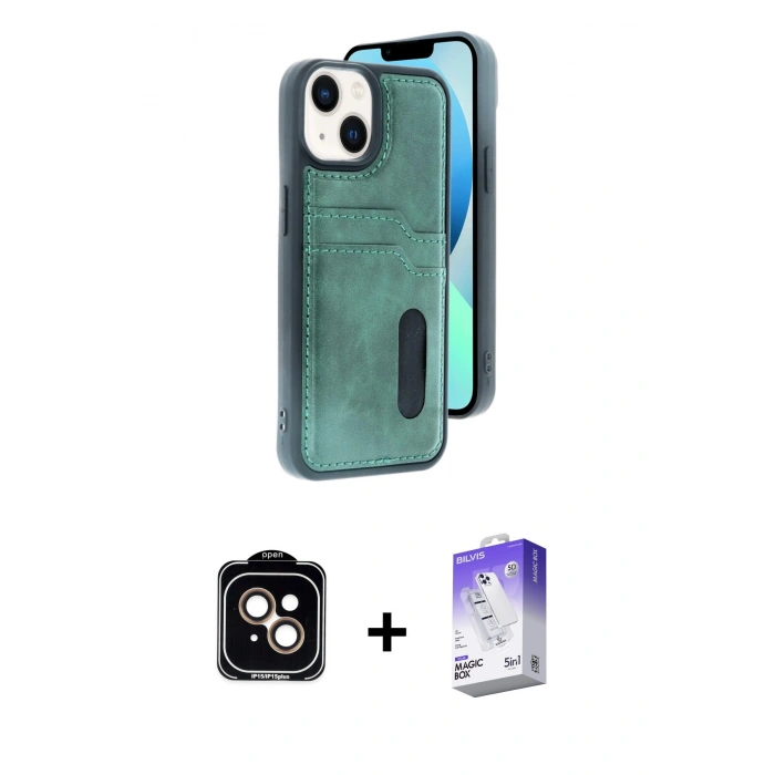 MARSİLYAN™- iPhone 14 Kılıf Yörünge Işık Serisi - Siyah Bilvis 5in1 3D Magic Cam Ekran Koruyucu + PVD Metal Kamera Lens - TU