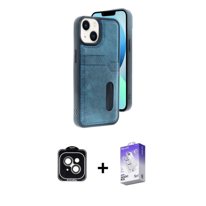 MARSİLYAN™- iPhone 14 Kılıf Yörünge Işık Serisi - Siyah Bilvis 5in1 3D Magic Cam Ekran Koruyucu + PVD Metal Kamera Lens - YL