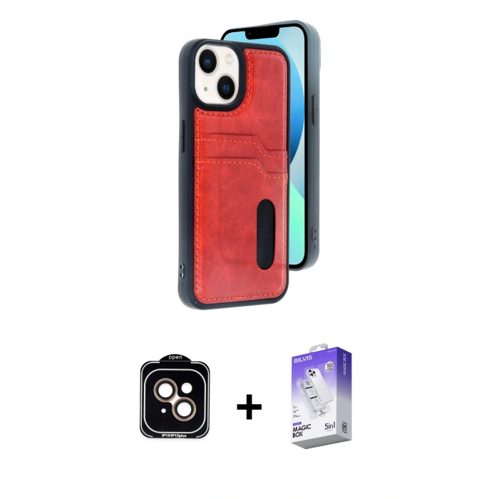 MARSİLYAN™- iPhone 14 Kılıf Yörünge Işık Serisi - Siyah Bilvis 5in1 3D Magic Cam Ekran Koruyucu + PVD Metal Kamera Lens - TU