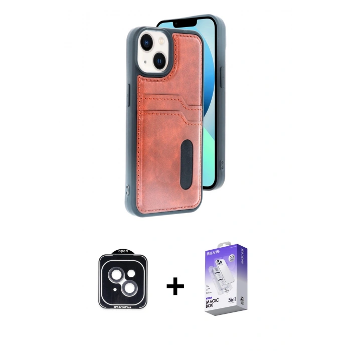 MARSİLYAN™- iPhone 14 Kılıf Yörünge Işık Serisi - Siyah Bilvis 5in1 3D Magic Cam Ekran Koruyucu + PVD Metal Kamera Lens - SH