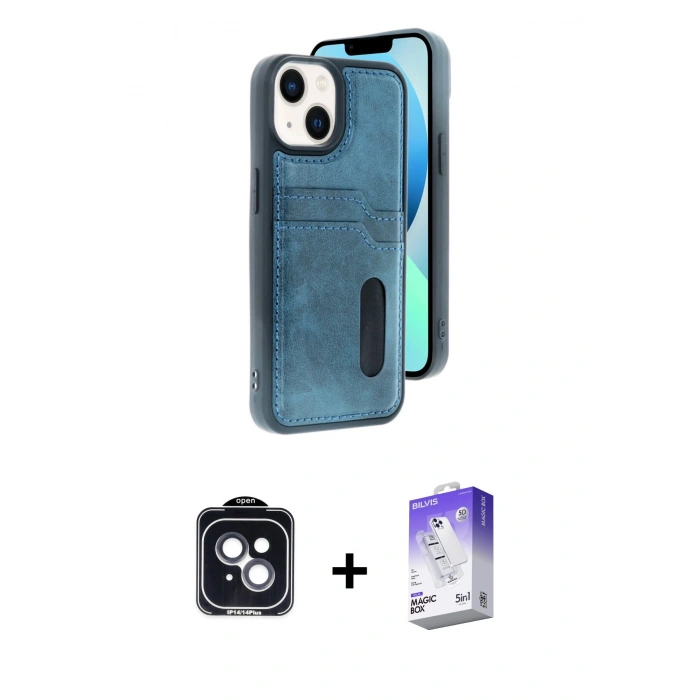 MARSİLYAN™- iPhone 14 Kılıf Yörünge Işık Serisi - Siyah Bilvis 5in1 3D Magic Cam Ekran Koruyucu + PVD Metal Kamera Lens - SH