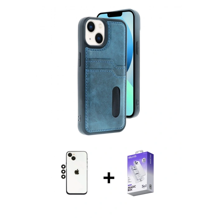 MARSİLYAN™- iPhone 14 Kılıf Yörünge Işık Serisi - Siyah Bilvis 5in1 3D Magic Cam Ekran Koruyucu + Shine Kamera Lens - SH