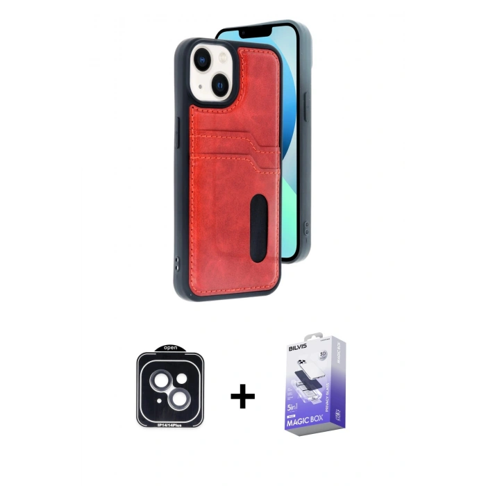 MARSİLYAN™- iPhone 14 Kılıf Yörünge Işık Serisi - Siyah Bilvis 5in1 5D Magic Hayalet Cam Ekran Koruyucu + PVD Metal Kamera Lens - SH