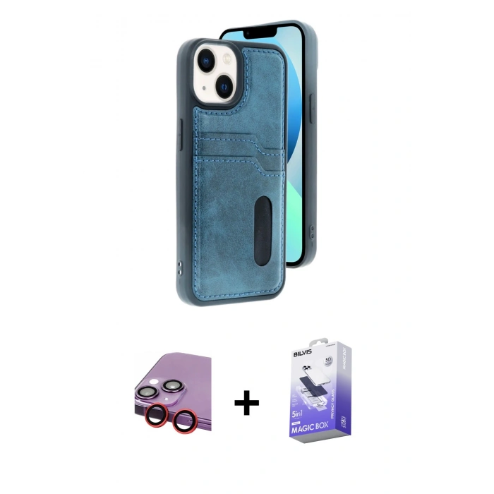 MARSİLYAN™- iPhone 14 Kılıf Yörünge Işık Serisi - Siyah Bilvis 5in1 5D Magic Hayalet Cam Ekran Koruyucu + Raze Metal Kamera Lens - KI