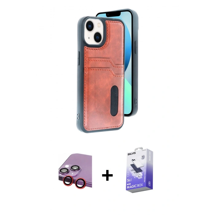 MARSİLYAN™- iPhone 14 Kılıf Yörünge Işık Serisi - Siyah Bilvis 5in1 5D Magic Hayalet Cam Ekran Koruyucu + Raze Metal Kamera Lens - KI