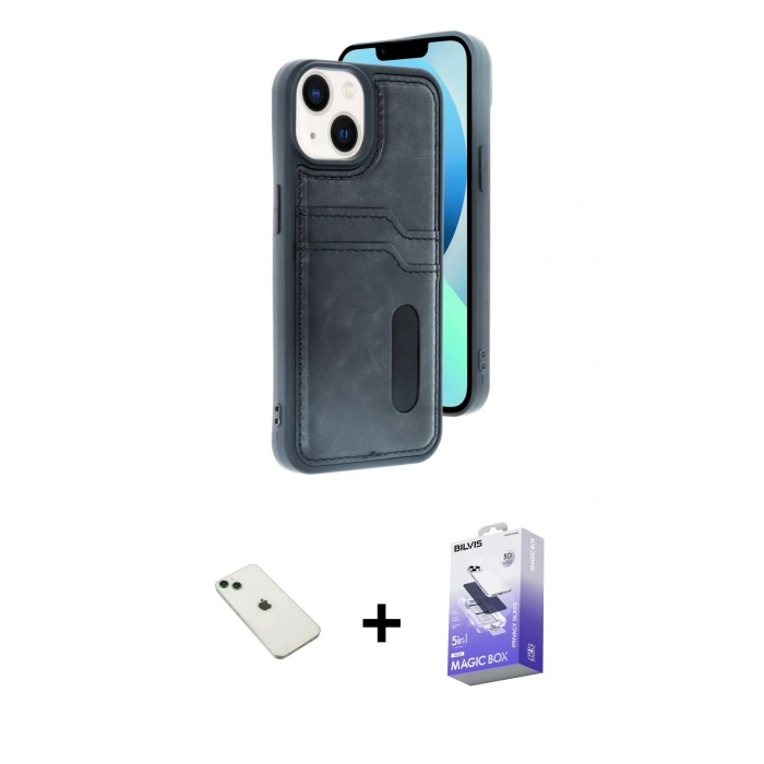 MARSİLYAN™- iPhone 14 Kılıf Yörünge Işık Serisi - Siyah Bilvis 5in1 5D Magic Hayalet Cam Ekran Koruyucu + Diamond Kamera Lens - YL