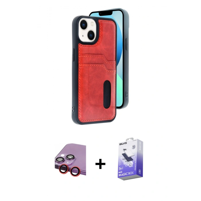 MARSİLYAN™- iPhone 14 Kılıf Yörünge Işık Serisi - Siyah Bilvis 5in1 5D Magic Hayalet Cam Ekran Koruyucu + Raze Metal Kamera Lens - KI