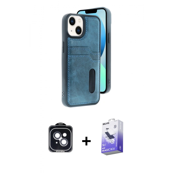 MARSİLYAN™- iPhone 14 Kılıf Yörünge Işık Serisi - Siyah Bilvis 5in1 5D Magic Hayalet Cam Ekran Koruyucu + PVD Metal Kamera Lens - SH