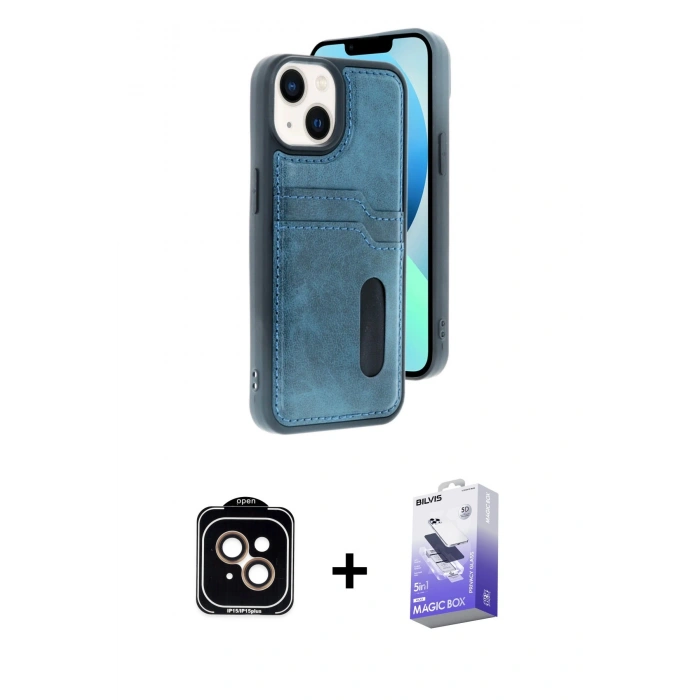 MARSİLYAN™- iPhone 14 Kılıf Yörünge Işık Serisi - Siyah Bilvis 5in1 5D Magic Hayalet Cam Ekran Koruyucu + PVD Metal Kamera Lens - TU