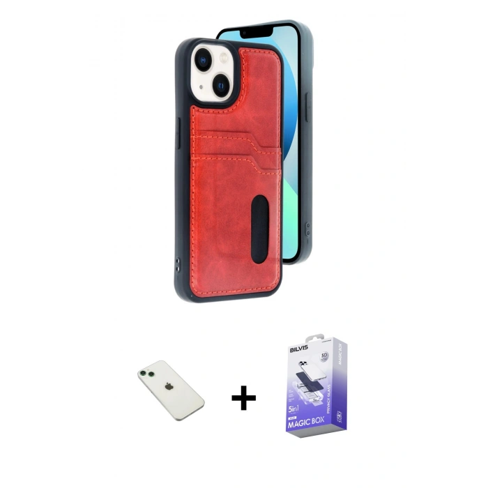 MARSİLYAN™- iPhone 14 Kılıf Yörünge Işık Serisi - Siyah Bilvis 5in1 5D Magic Hayalet Cam Ekran Koruyucu + Diamond Kamera Lens - YL
