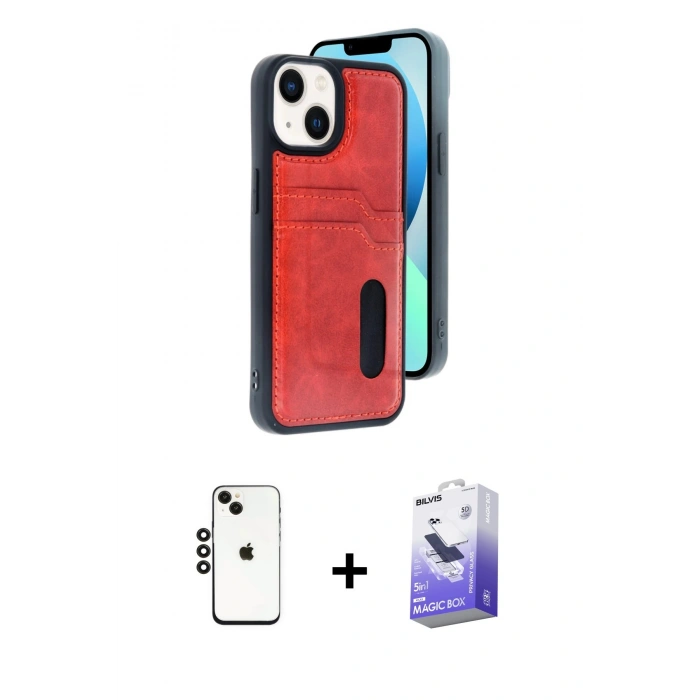 MARSİLYAN™- iPhone 14 Kılıf Yörünge Işık Serisi - Siyah Bilvis 5in1 5D Magic Hayalet Cam Ekran Koruyucu + Shine Kamera Lens - SH