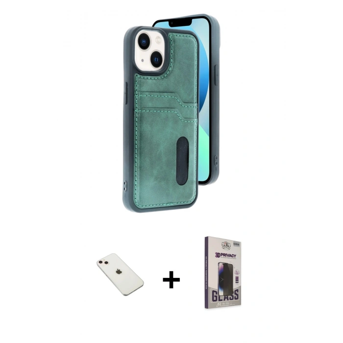 MARSİLYAN™- iPhone 14 Kılıf Yörünge Işık Serisi - Siyah Bilvis Hayalet Cam Ekran Koruyucu + Diamond Kamera Lens - PE