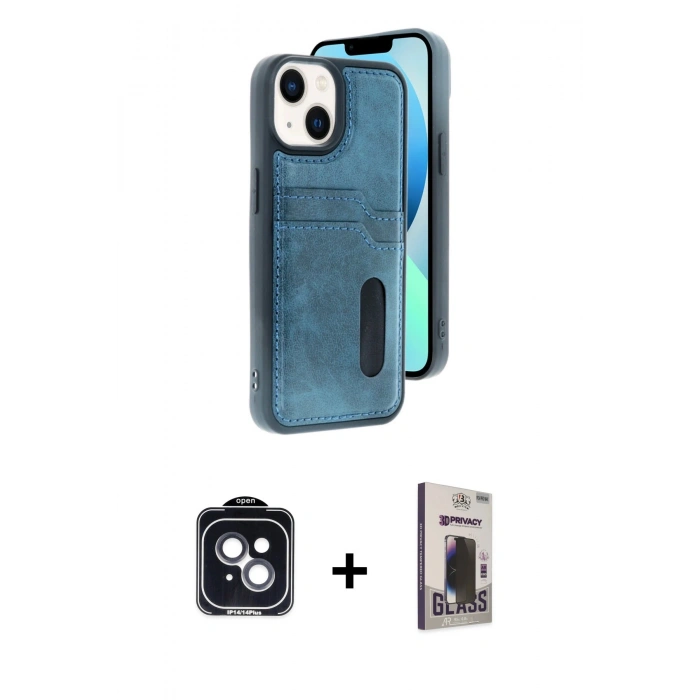MARSİLYAN™- iPhone 14 Kılıf Yörünge Işık Serisi - Siyah Bilvis Hayalet Cam Ekran Koruyucu + PVD Metal Kamera Lens - SH