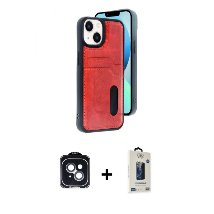 MARSİLYAN™- iPhone 14 Kılıf Yörünge Işık Serisi - Siyah Bilvis Hayalet Cam Ekran Koruyucu + PVD Metal Kamera Lens - SH
