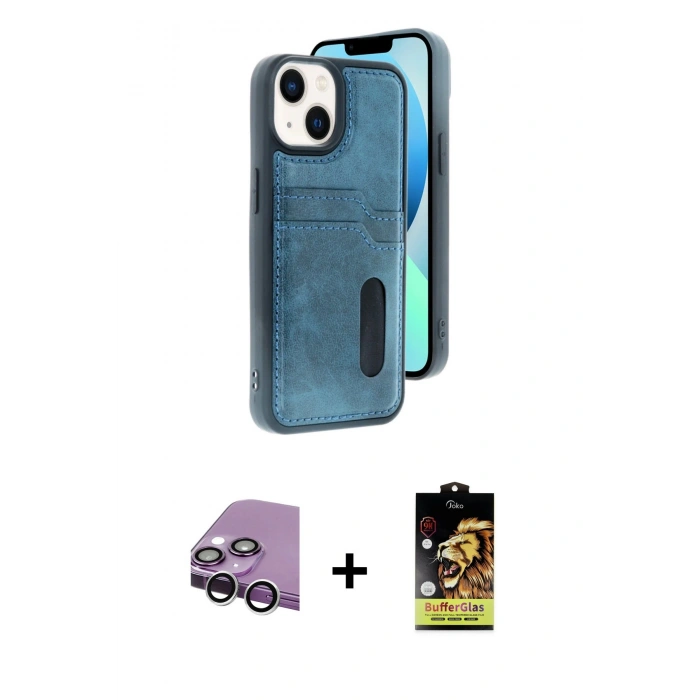 MARSİLYAN™- iPhone 14 Kılıf Yörünge Işık Serisi - Siyah Buffer Cam Ekran Koruyucu + Raze Metal Kamera Lens - GS