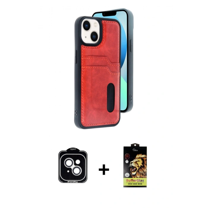 MARSİLYAN™- iPhone 14 Kılıf Yörünge Işık Serisi - Siyah Buffer Cam Ekran Koruyucu + PVD Metal Kamera Lens - GS
