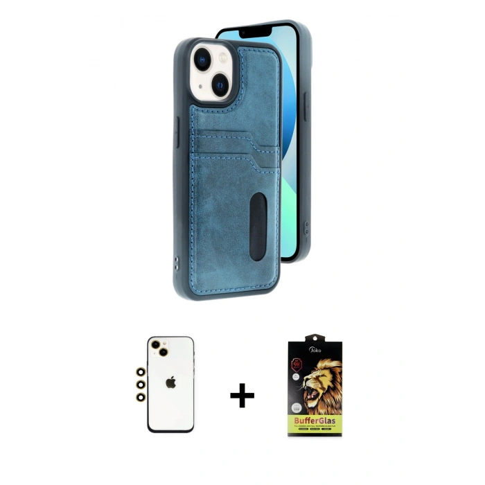 MARSİLYAN™- iPhone 14 Kılıf Yörünge Işık Serisi - Siyah Buffer Cam Ekran Koruyucu + Shine Kamera Lens - GD
