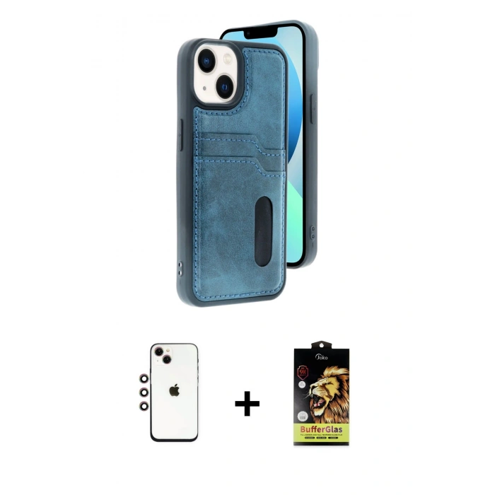 MARSİLYAN™- iPhone 14 Kılıf Yörünge Işık Serisi - Siyah Buffer Cam Ekran Koruyucu + Shine Kamera Lens - GI