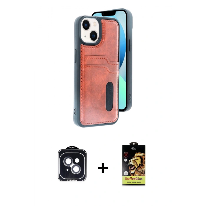MARSİLYAN™- iPhone 14 Kılıf Yörünge Işık Serisi - Siyah Buffer Cam Ekran Koruyucu + PVD Metal Kamera Lens - SH