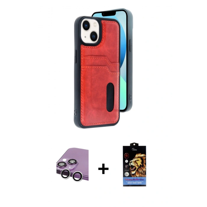 MARSİLYAN™- iPhone 14 Kılıf Yörünge Işık Serisi - Siyah Buffer Hayalet Cam Ekran Koruyucu + Raze Metal Kamera Lens - GS