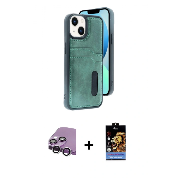 MARSİLYAN™- iPhone 14 Kılıf Yörünge Işık Serisi - Siyah Buffer Hayalet Cam Ekran Koruyucu + Raze Metal Kamera Lens - GS