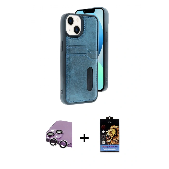 MARSİLYAN™- iPhone 14 Kılıf Yörünge Işık Serisi - Siyah Buffer Hayalet Cam Ekran Koruyucu + Raze Metal Kamera Lens - GS